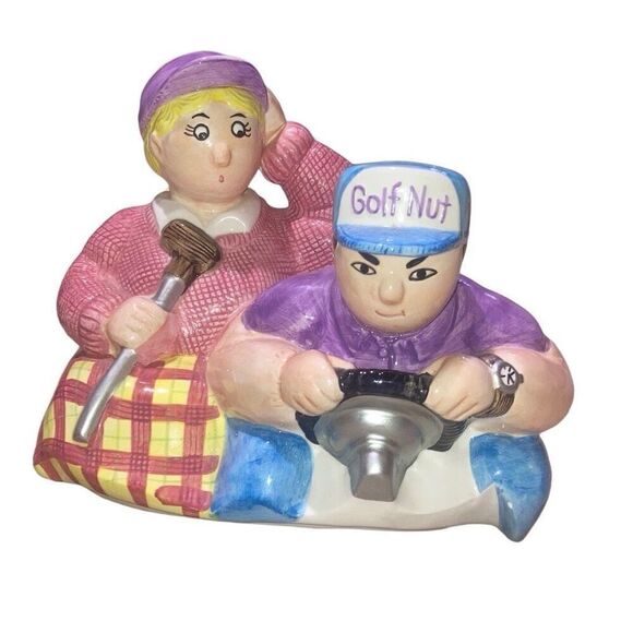 Vtg Lotus Golfing Kitschy Couple Golf Cart Large Oversized Cookie Jar Home Decor - Picture 4 of 9